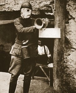 Un klaxon utilisé pour avertir des attaques au gaz allemandes dans une tranchée française, illustration de The Illustrated War News, 24 janvier 1917 - French Photographer